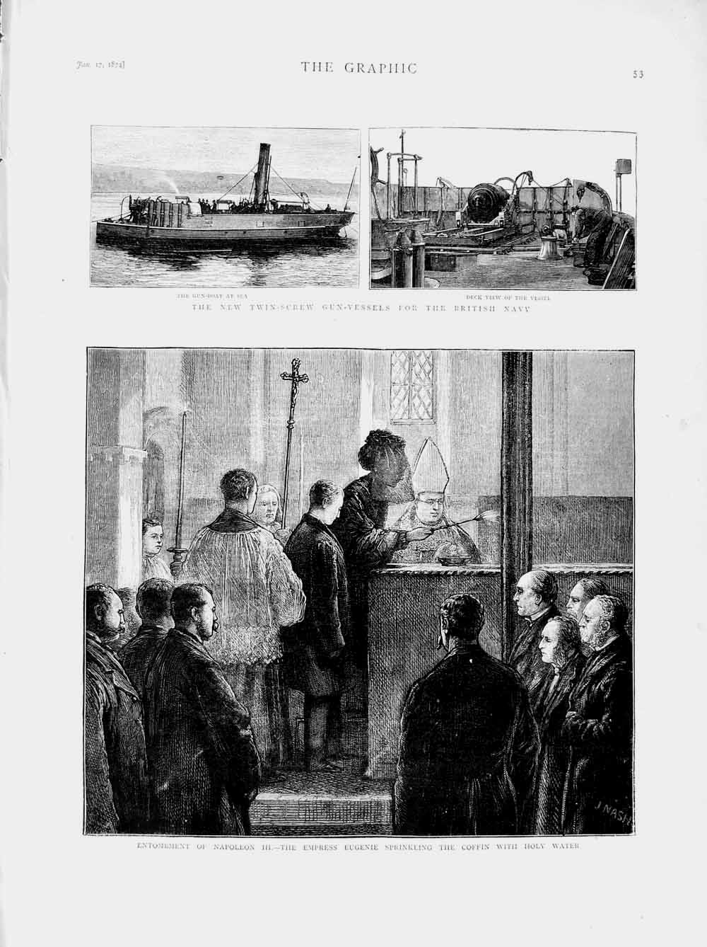 Old Antique Print 1874 Twin-Screw Ships British Navy Napoleon Entombment 19th