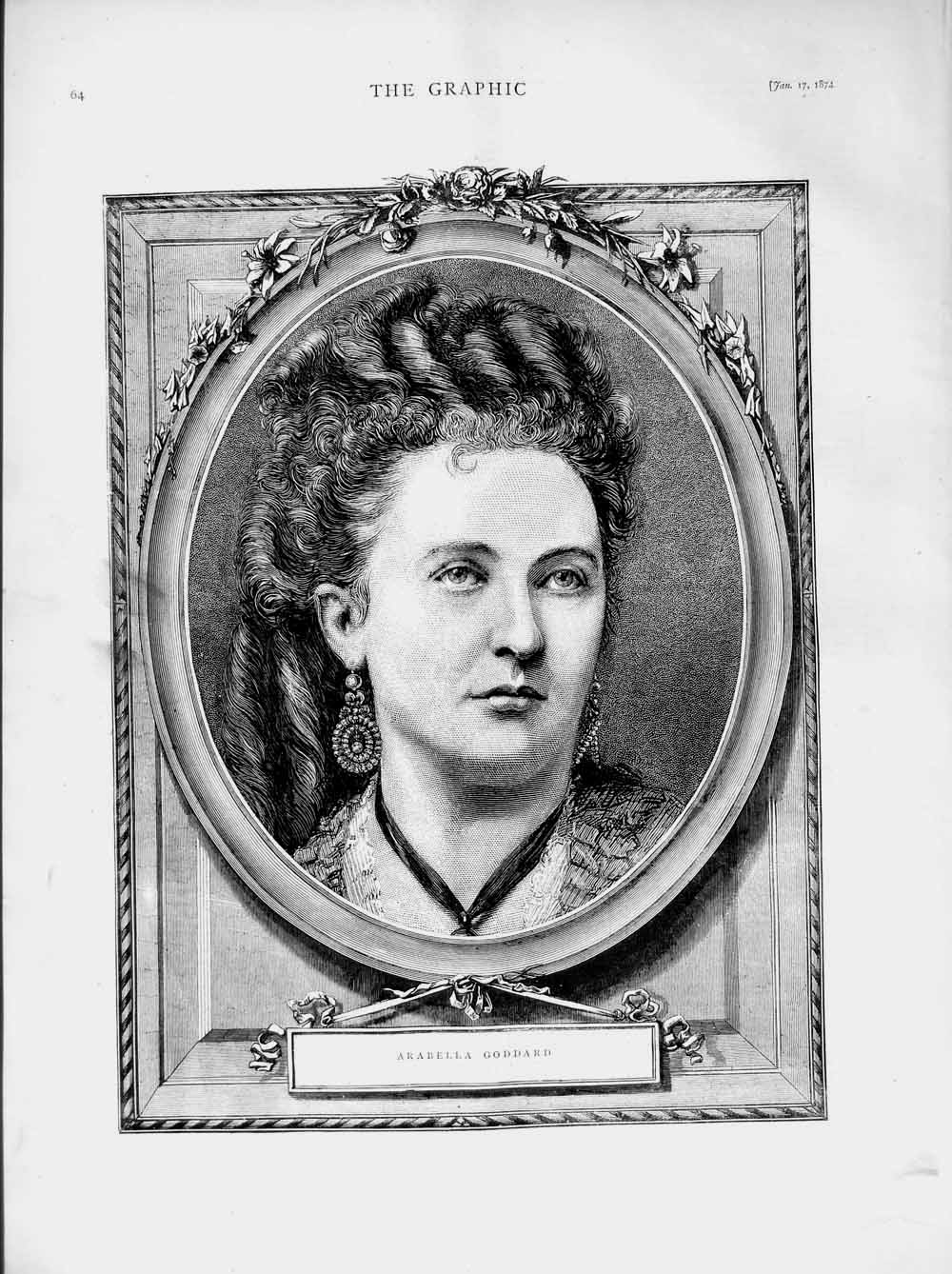Original Old Antique Print *3050 1874 Portrait Arabella Goddard Lady Woman