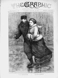 Original Old Antique Print 1874 Ice Skating Man Woman Romance Winter Victorian