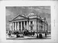 Original Old Antique Print 1874 Bourse Brussels King Belgians Architecture 19th