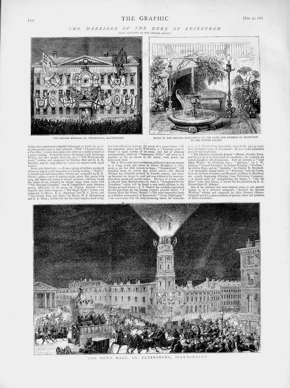 Old Antique Print 1874 Town Hall Petersburg Moscow Duke Edinburgh Palace 19th