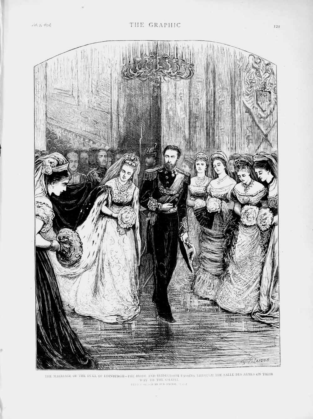 Old Antique Print 1874 Wedding Duke Edinburgh Salle Des Armes Bride Groom 19th