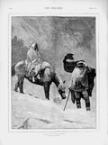 Original Old Antique Print 1874 Linton Fine Art Lost Man Horse Snow Winter 19th