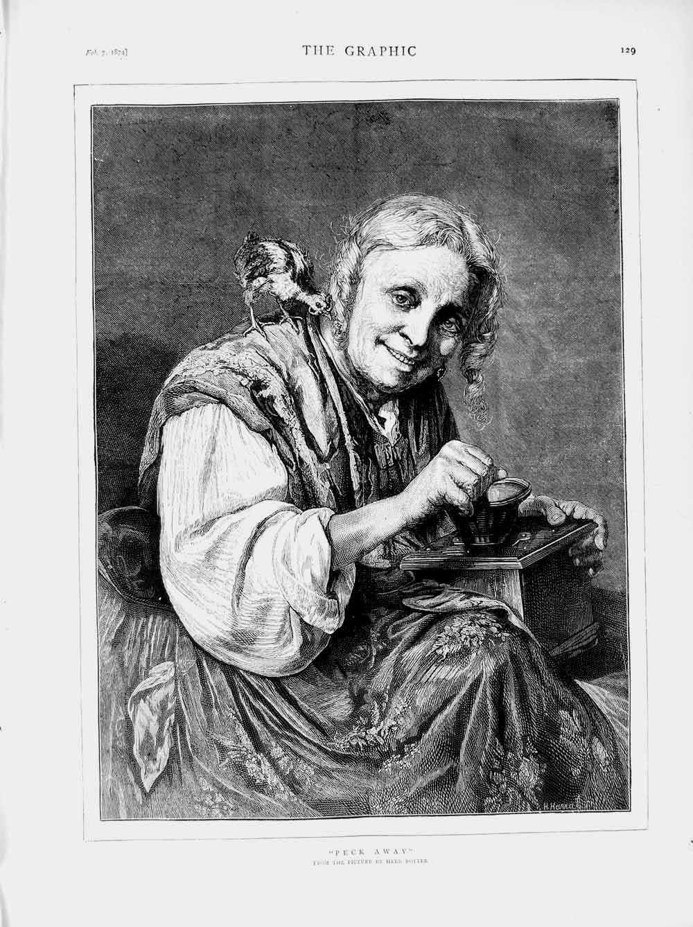 Original Old Antique Print 1874 Herr Rotter Fine Art Lady Chicken Bird Box 19th
