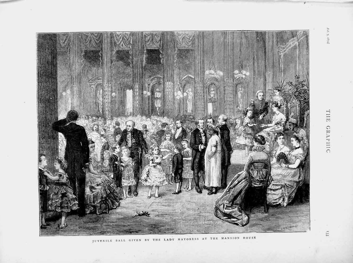 Old Antique Print 1874 Children'S Ball Lady Mayoress Mansion House Party 19th