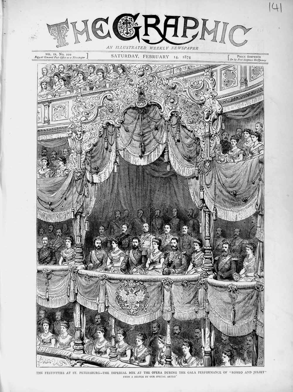 Old Antique Print 1874 St. Petersburg Russia Opera Romeo Juliet Theatre 19th