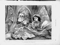 Old Antique Print 1874 Young Woman Waking Bed St. Valentines Day Letters 19th