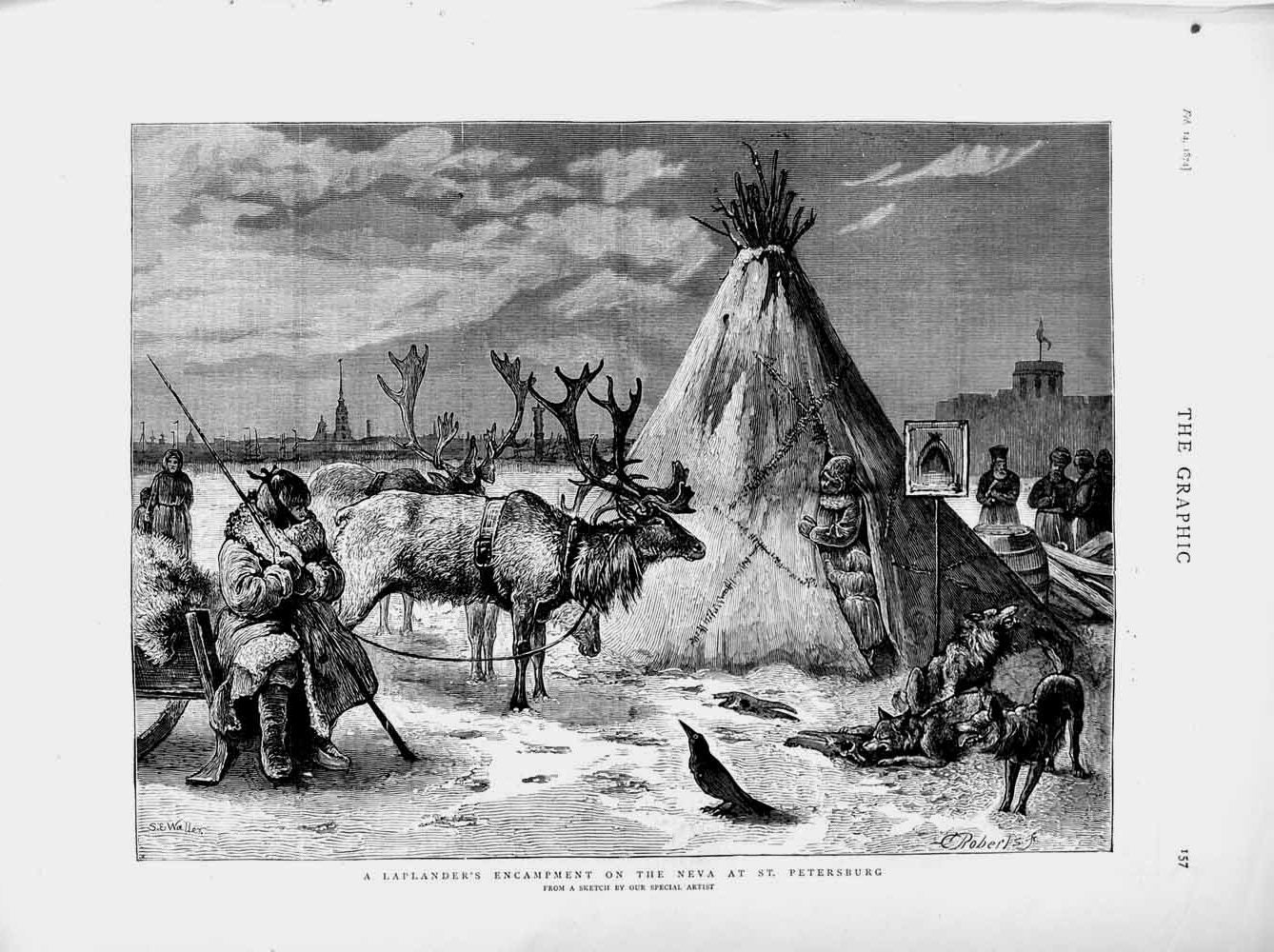 Old Antique Print 1874 Laplander'S Encampment Neva St. Petersburg Russia 19th