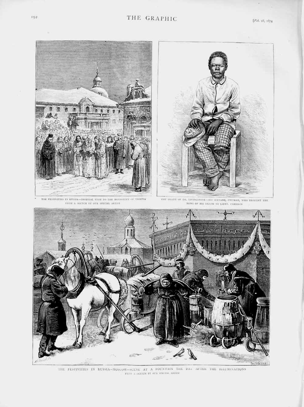 Old Antique Print 1874 Russia Moscow Livingstone Servant Chumah Troitsa 19th
