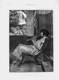Old Antique Print 1874 Flute Player Music Man Chair Lady Alma Tadema Art 19th