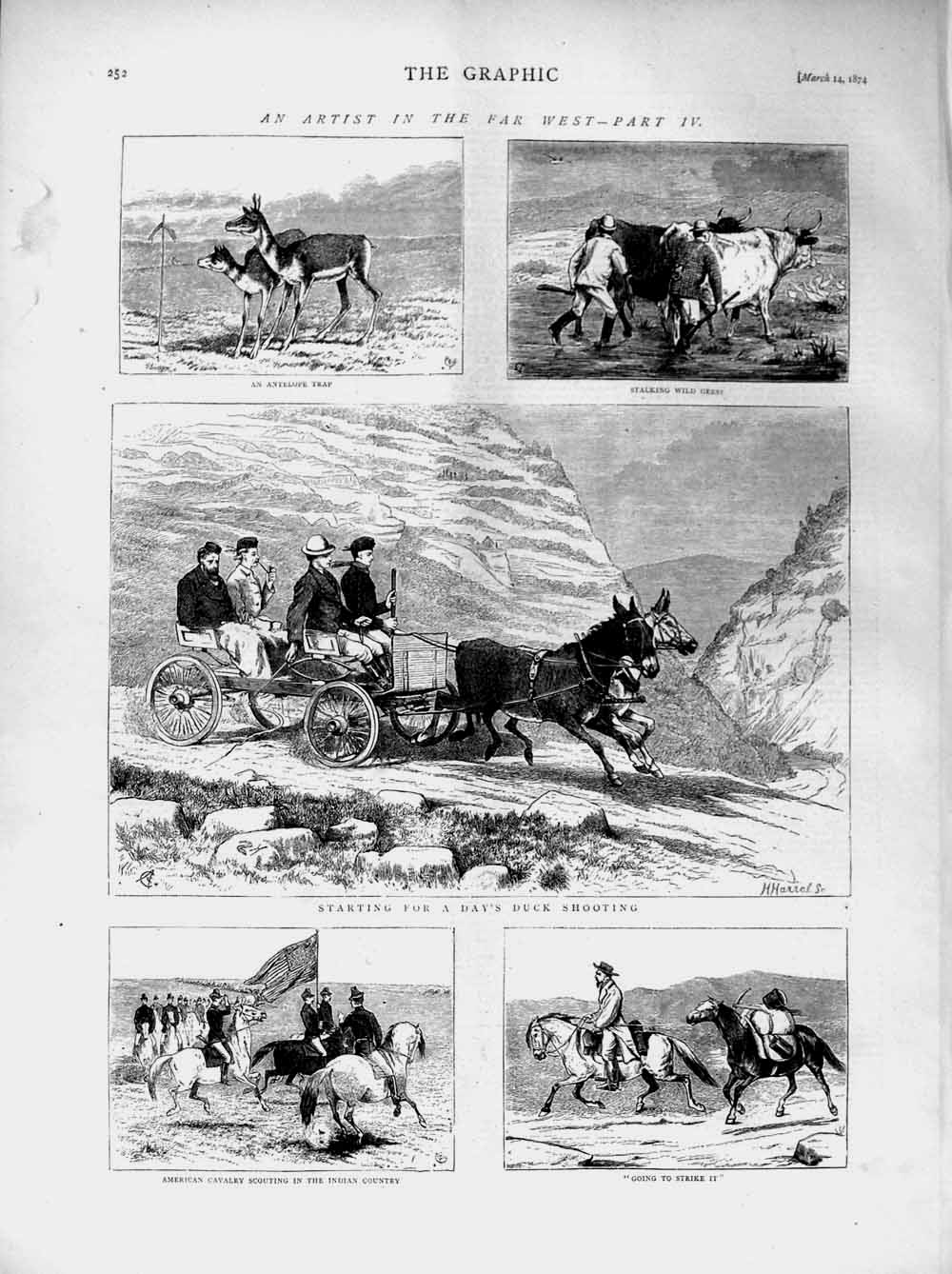 Old Antique Print 1874 Duck Shooting Sport Hunting American Army Antelope 19th