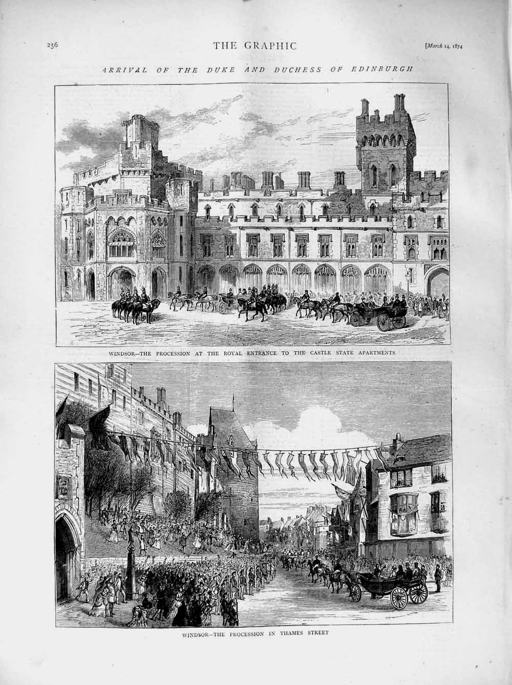 Old Antique Print 1874 Duke Edinburgh Windsor Castle Thames Street London 19th