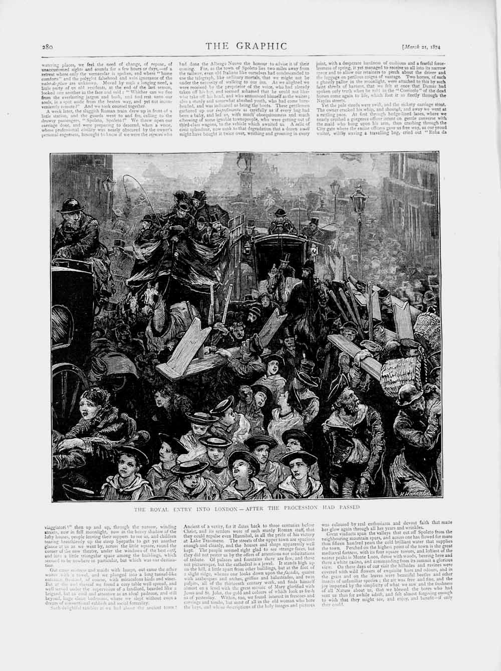 Original Old Antique Print 1874 Royal Entry London Procession Horses Carriage