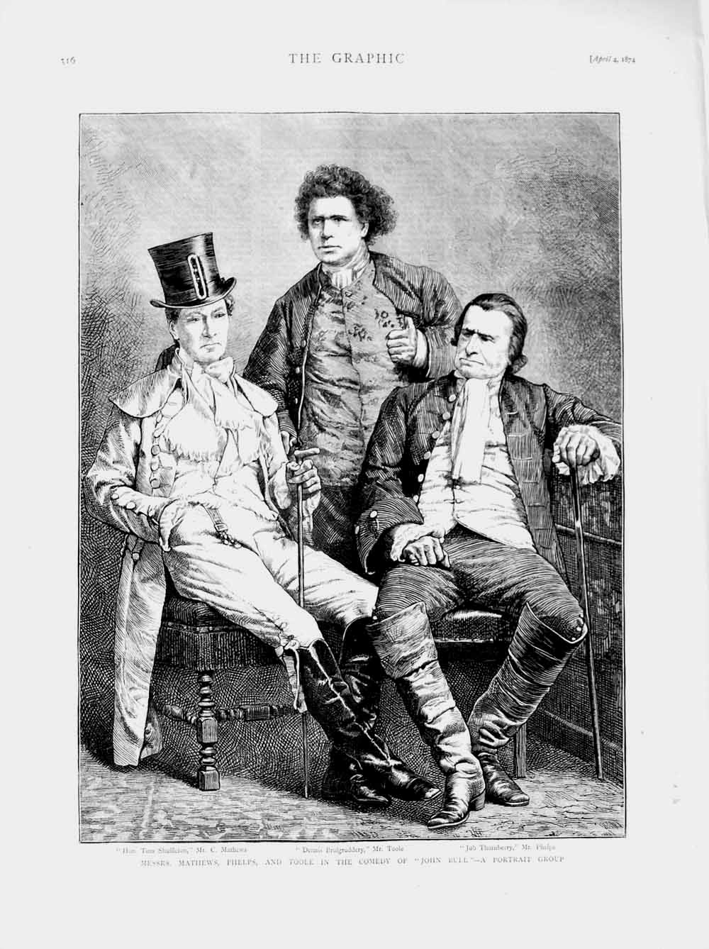 Old Antique Print 1874 Mathews Phelps Toole John Bull Theatre Thornberry 19th