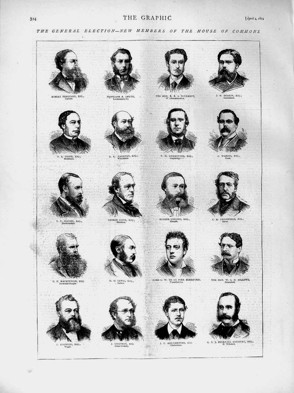 Old Antique Print 1874 House Commons Men Smyth Deakin Chafman Lewis Coope 19th