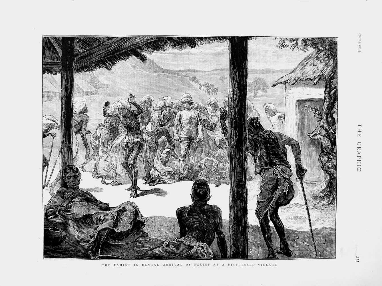 Original Old Antique Print 1874 Famine Bengal Food Distressed Village Starving