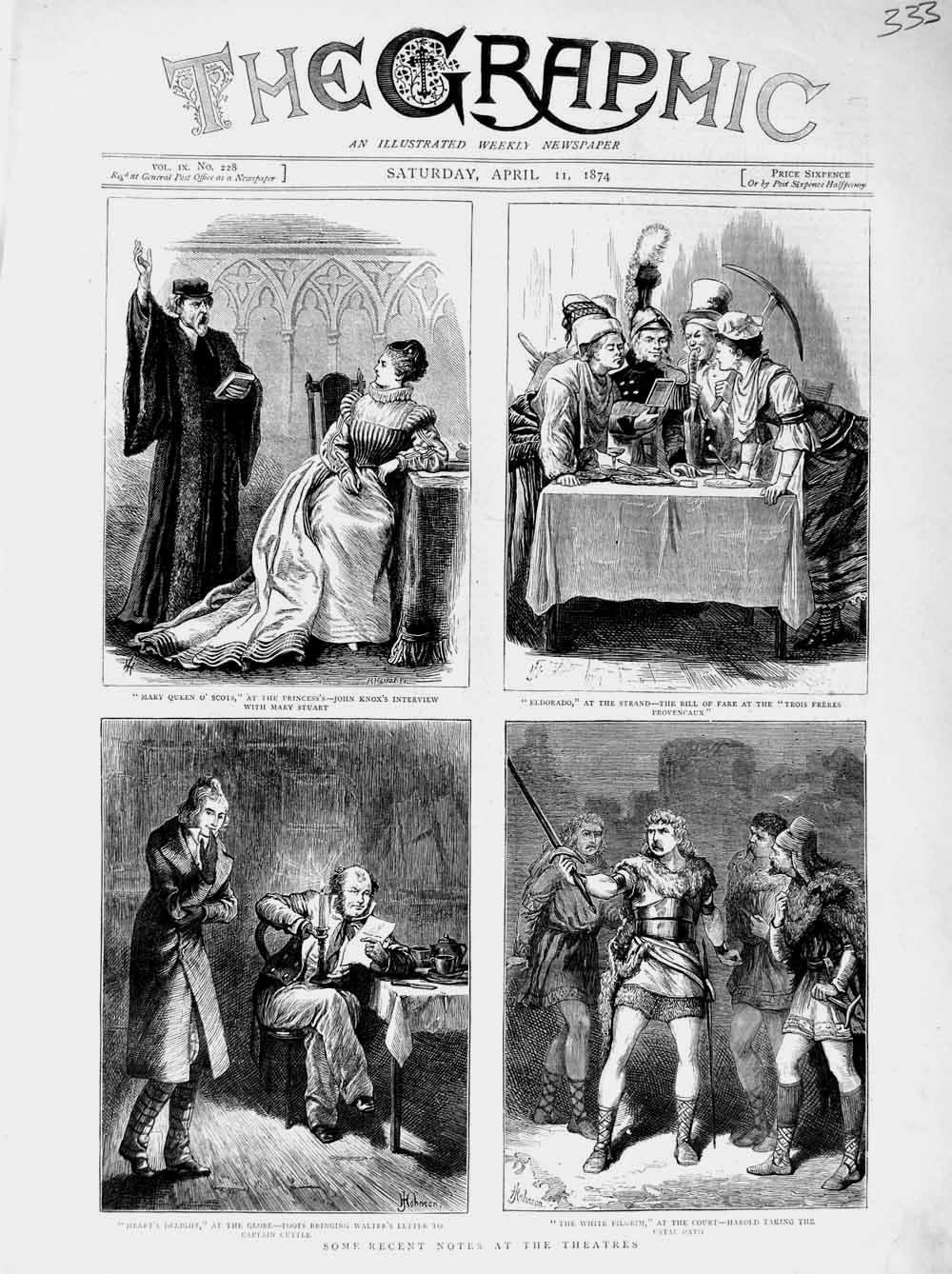 Old Antique Print 1874 Theatre Princess'S Eldorado Strand Globe Pilgrim 19th
