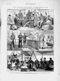 Original Old Antique Print 1874 Ashantee War Ship Africa Whist Party Passengers