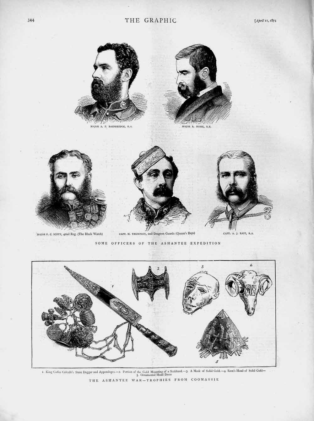 Original Old Antique Print 1874 Ashantee War Coomassie Scott Rait Thompson Home