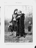 Original Old Antique Print 1874 Fugitive Mother Children Country 19th