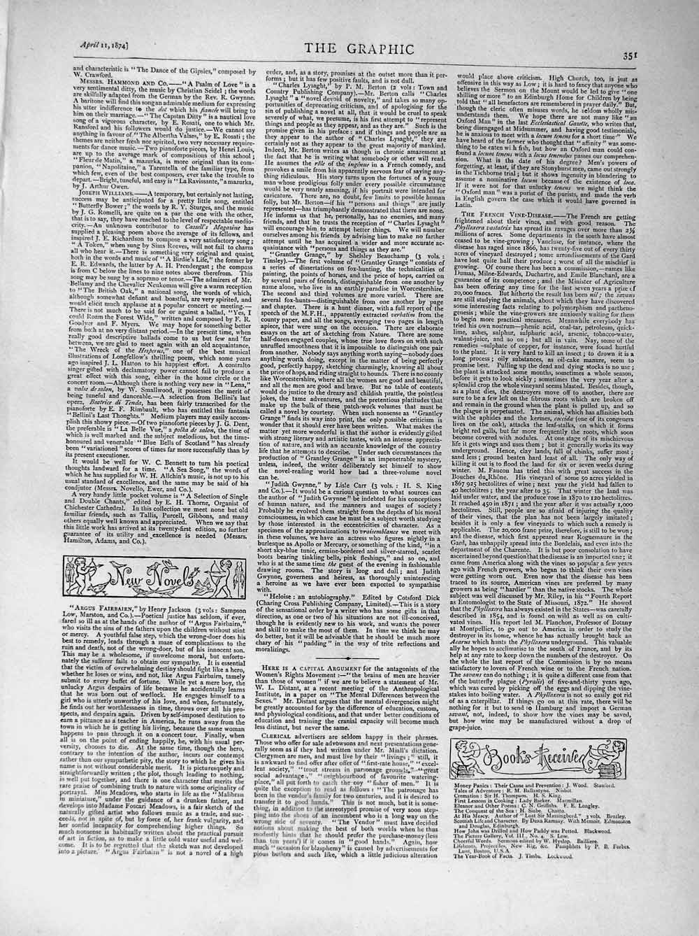 Original Old Antique Print 1874 House Commons Men Earl Grey Errington Whitelaw