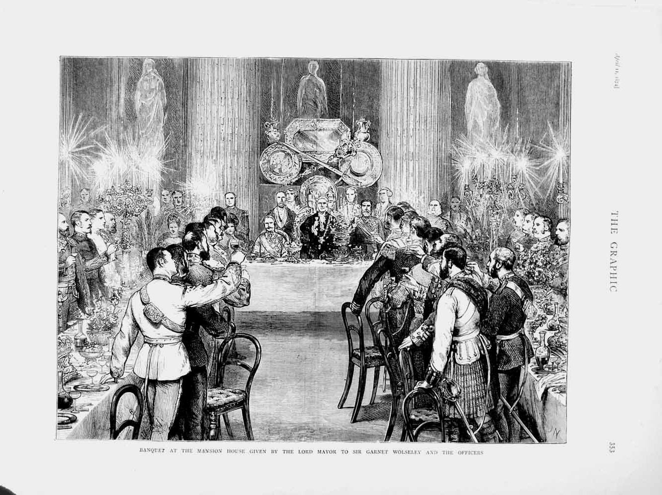 Old Antique Print 1874 Banquet Mansion House Lord Mayor Garnet Wolseley 19th