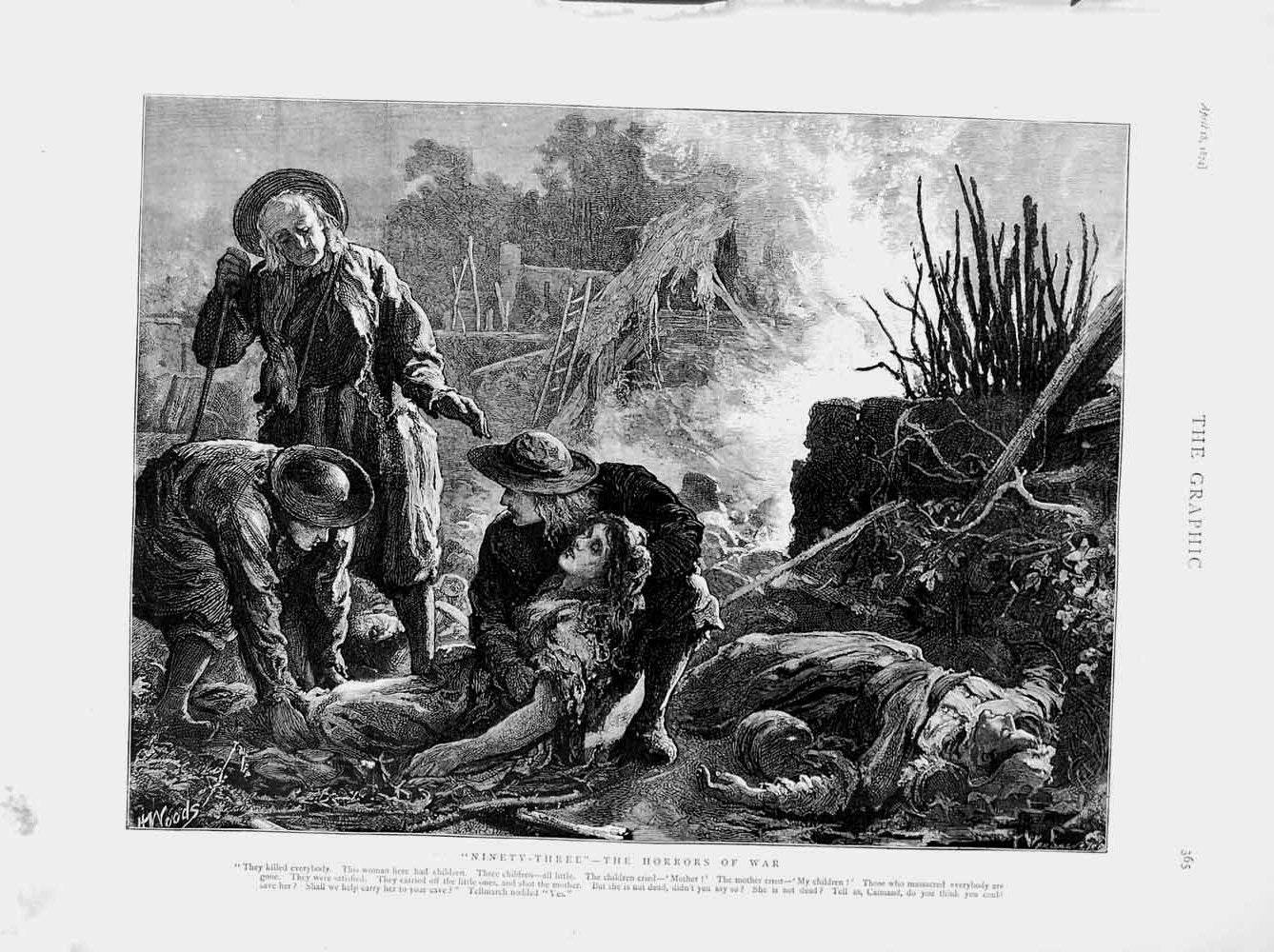 Original Old Antique Print 1874 Dead People Horrors War Children Fine Art 19th