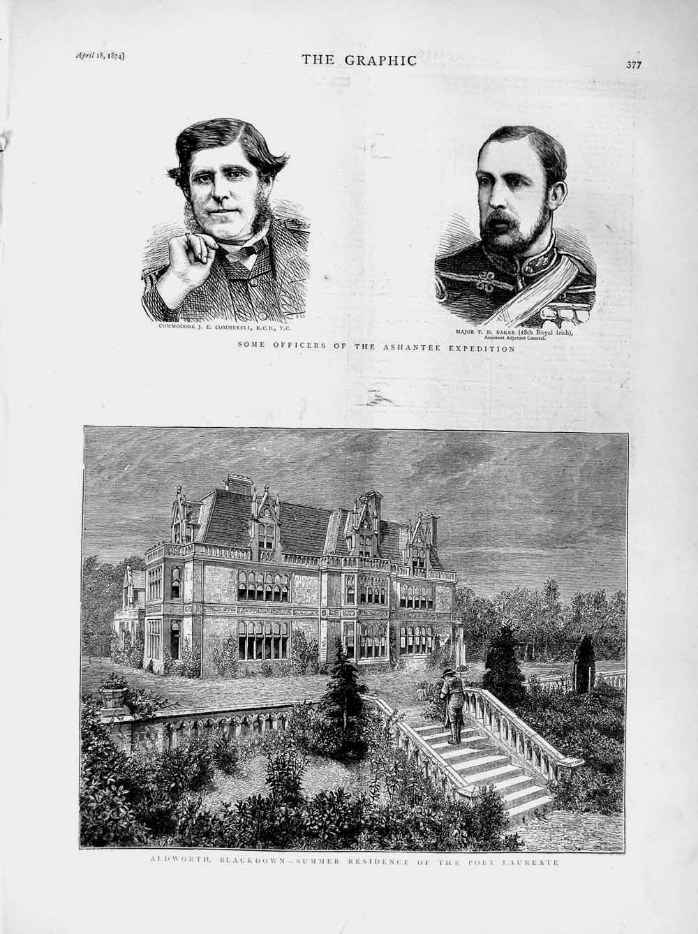 Original Old Antique Print 1874 Aldworth Blackdown Poet Laureate Ashantee War
