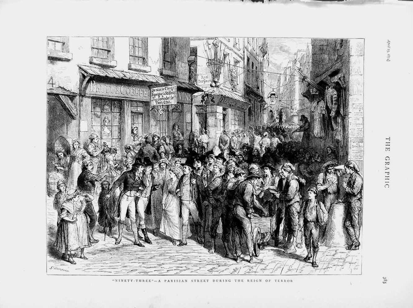 Original Old Antique Print 1874 Paris Street Scene Reign Terror France People