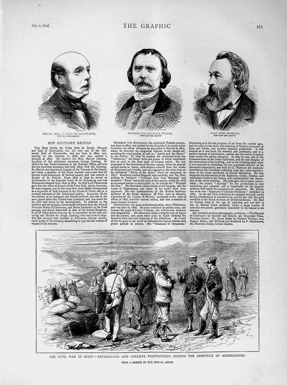 Old Antique Print 1874 Civil War Spain Carlists Sommorrostro Kaulbach Men 19th