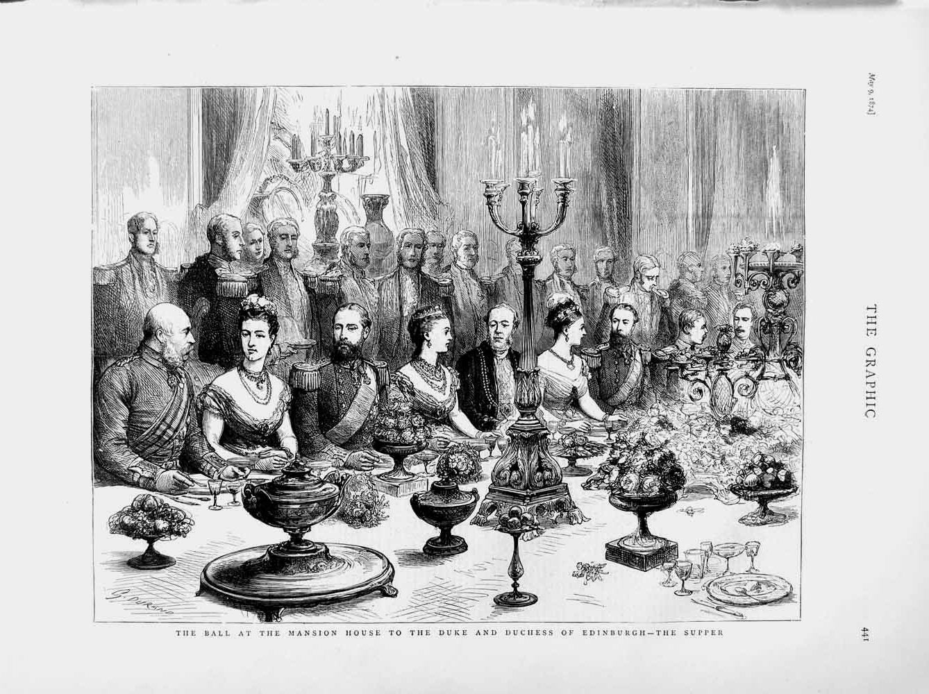 Old Antique Print 1874 Ball Mansion House Duke Duchess Edinburgh Supper 19th