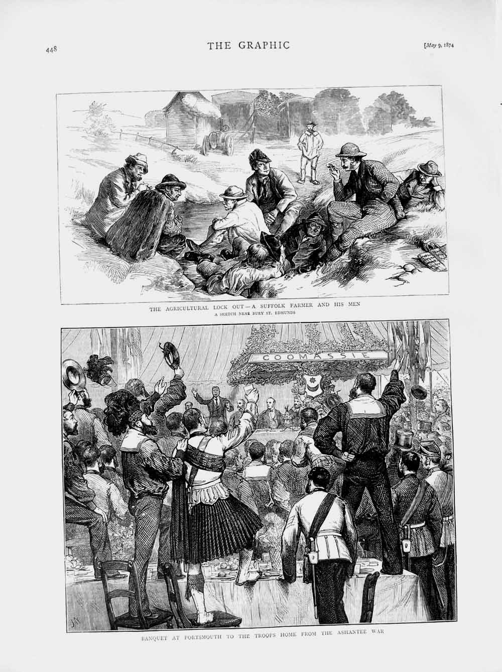 Original Old Antique Print 1874 Agriculture Suffolk Farmer Edmunds Ashantee War