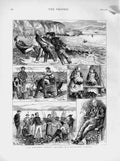 Original Old Antique Print 1874 Mackerel Fishery Devonshire Village Fish Sea