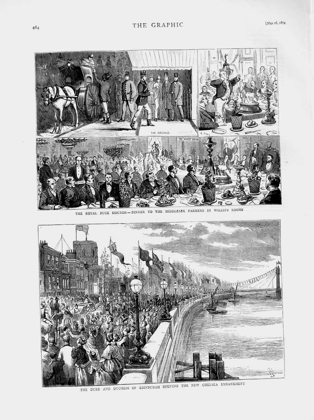 Original Old Antique Print 1874 Duke Edinburgh Chelsea Willis Royal Buck Hounds