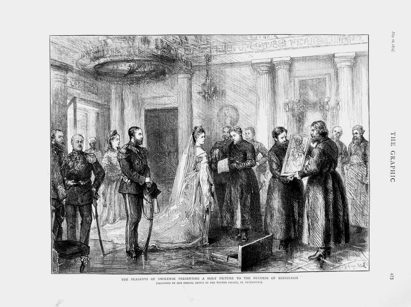 Old Antique Print 1874 Peasants Smolensk Holy Picture Duchess Edinburgh 19th