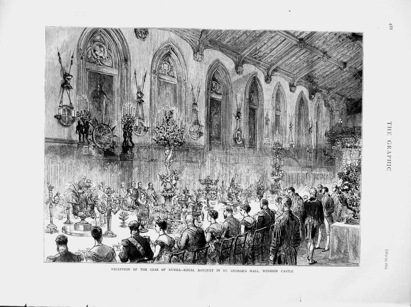 Old Antique Print 1874 Czar Russia Banquet George'S Hall Windsor Castle 19th