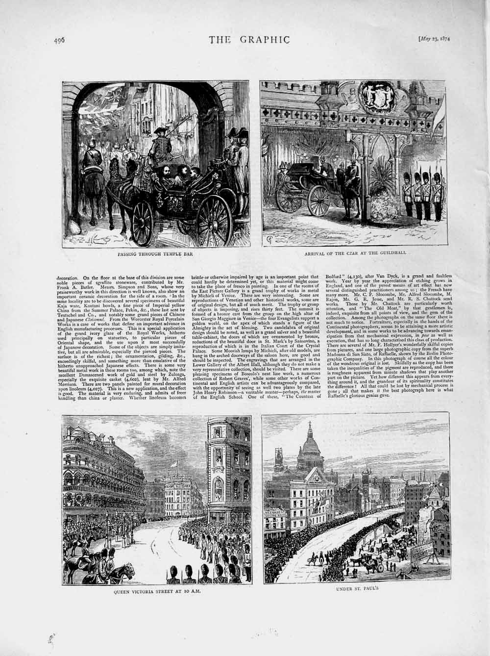 Original Old Antique Print 1874 Czar Guildhall St. Paul'S Cathedral Temple Bar