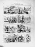 Original Old Antique Print 1874 Suburban Horse Races Gipsy Donkey Tandem Jockey