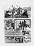 Original Old Antique Print 1874 Steam Ship Queen Elizabeth Gibraltar Horse Show