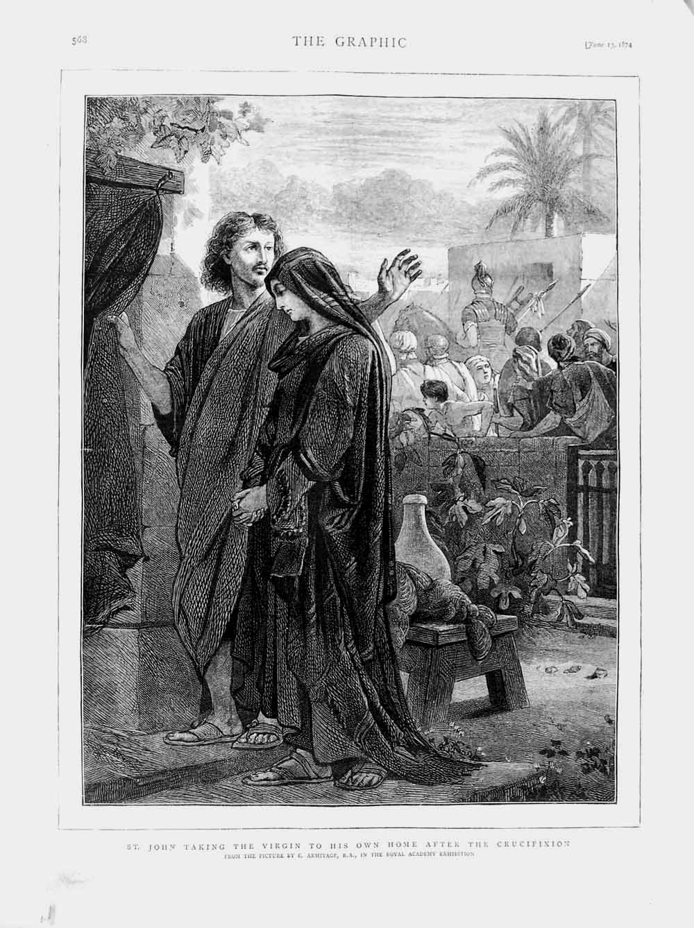 Original Old Antique Print 1874 St. John Virgin Crucifixion Bible Scene 19th