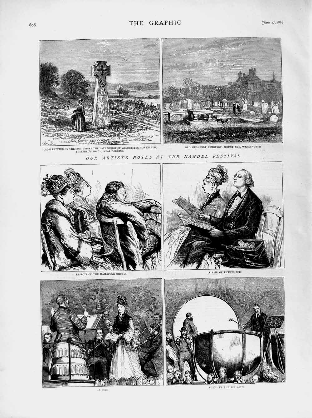 Old Antique Print 1874 Handel Music Festival Bishop Winchester Wandsworth 19th