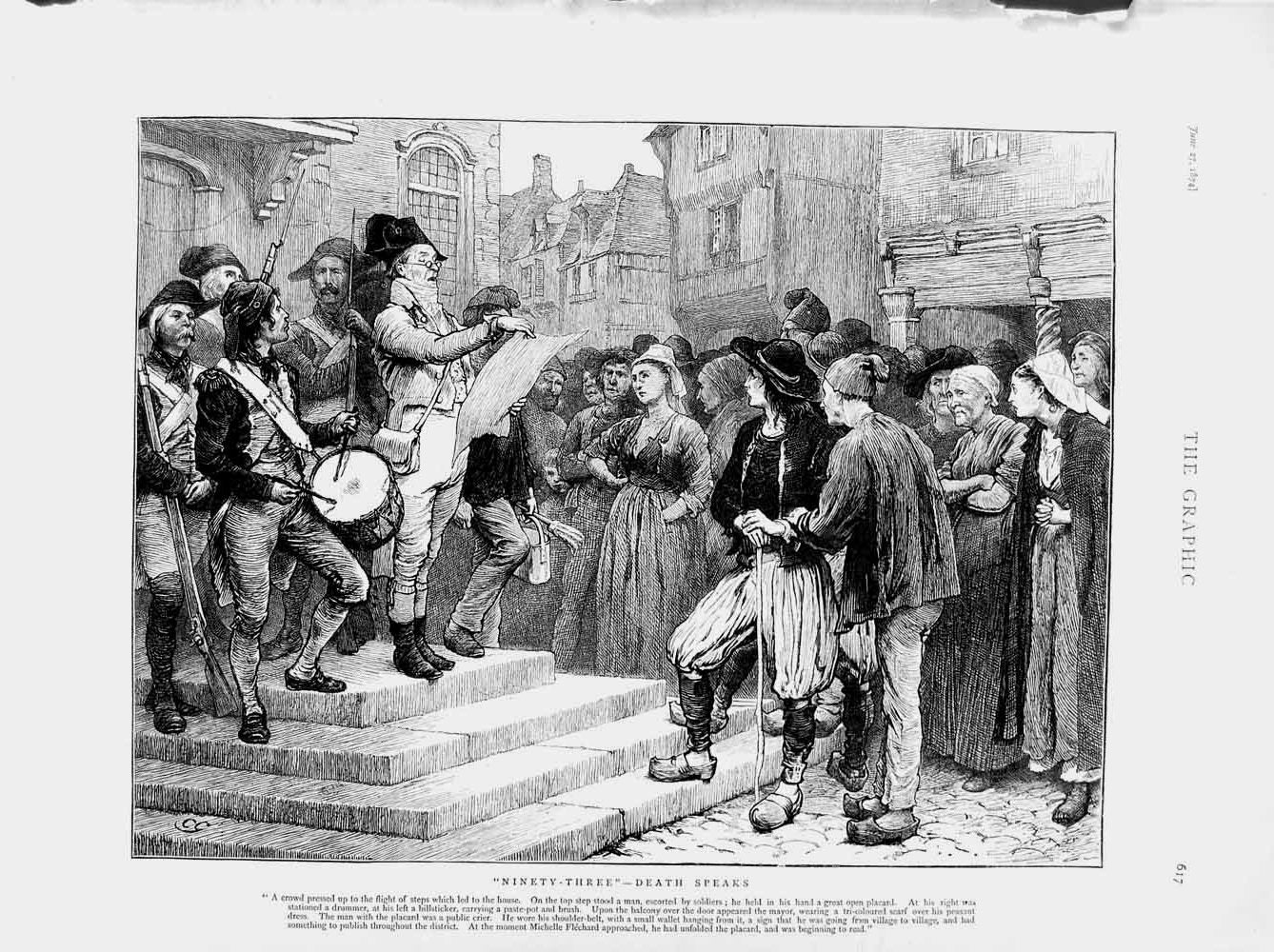 Original Old Antique Print 1874 Siers Drummer People Michelle Flechard Street