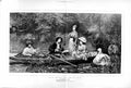 Old Antique Print 1874 Ladies Men Romance River Boat Music Swan Fine Art 19th