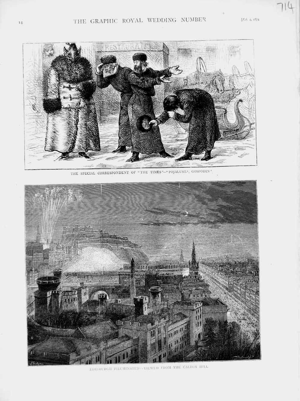 Original Old Antique Print 1874 Edinburgh Calton Hill Pojalusta Gospodin Times