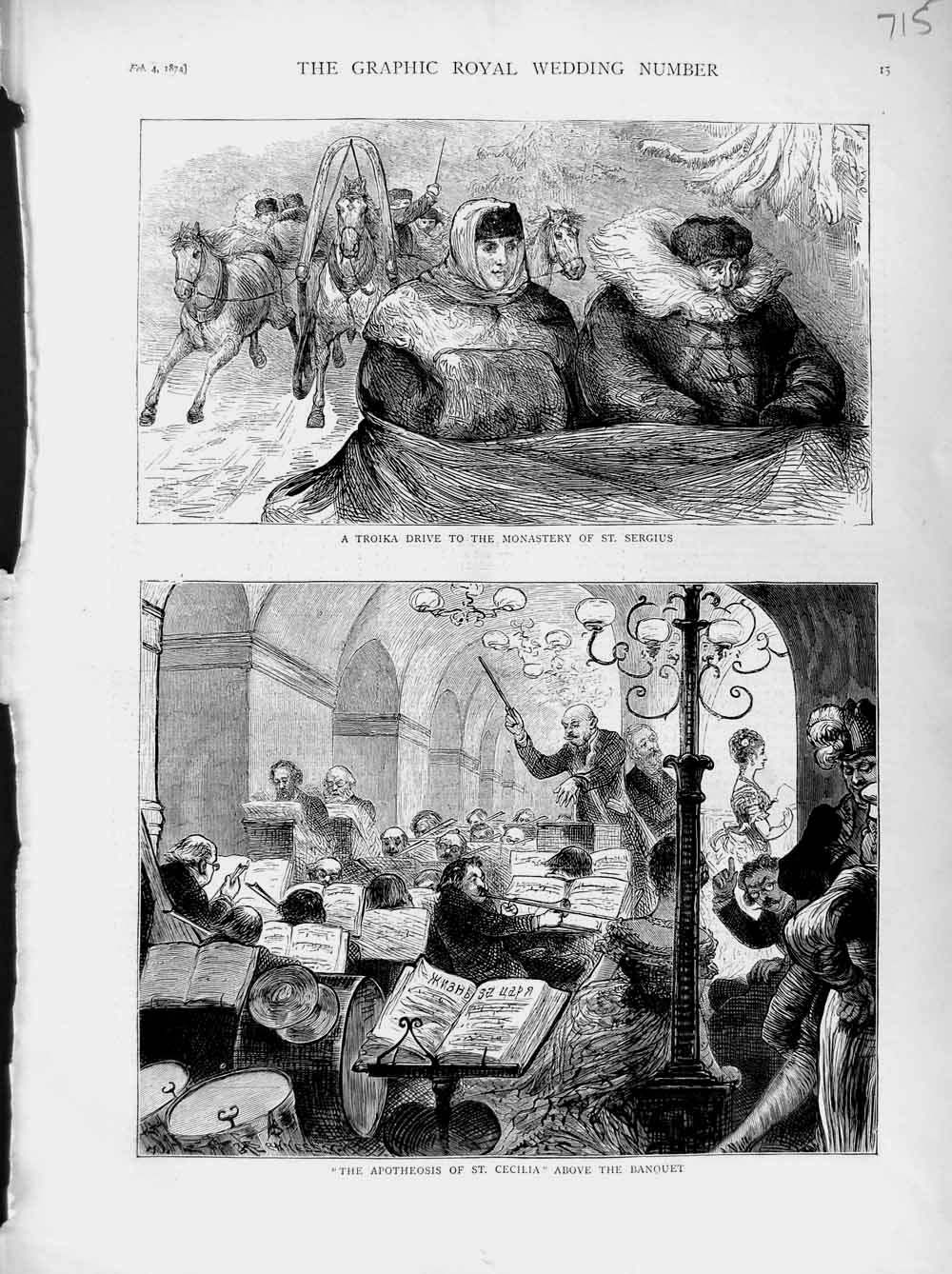 Original Old Antique Print 1874 Troika Monastery Sergius Apotheosis Cecilia