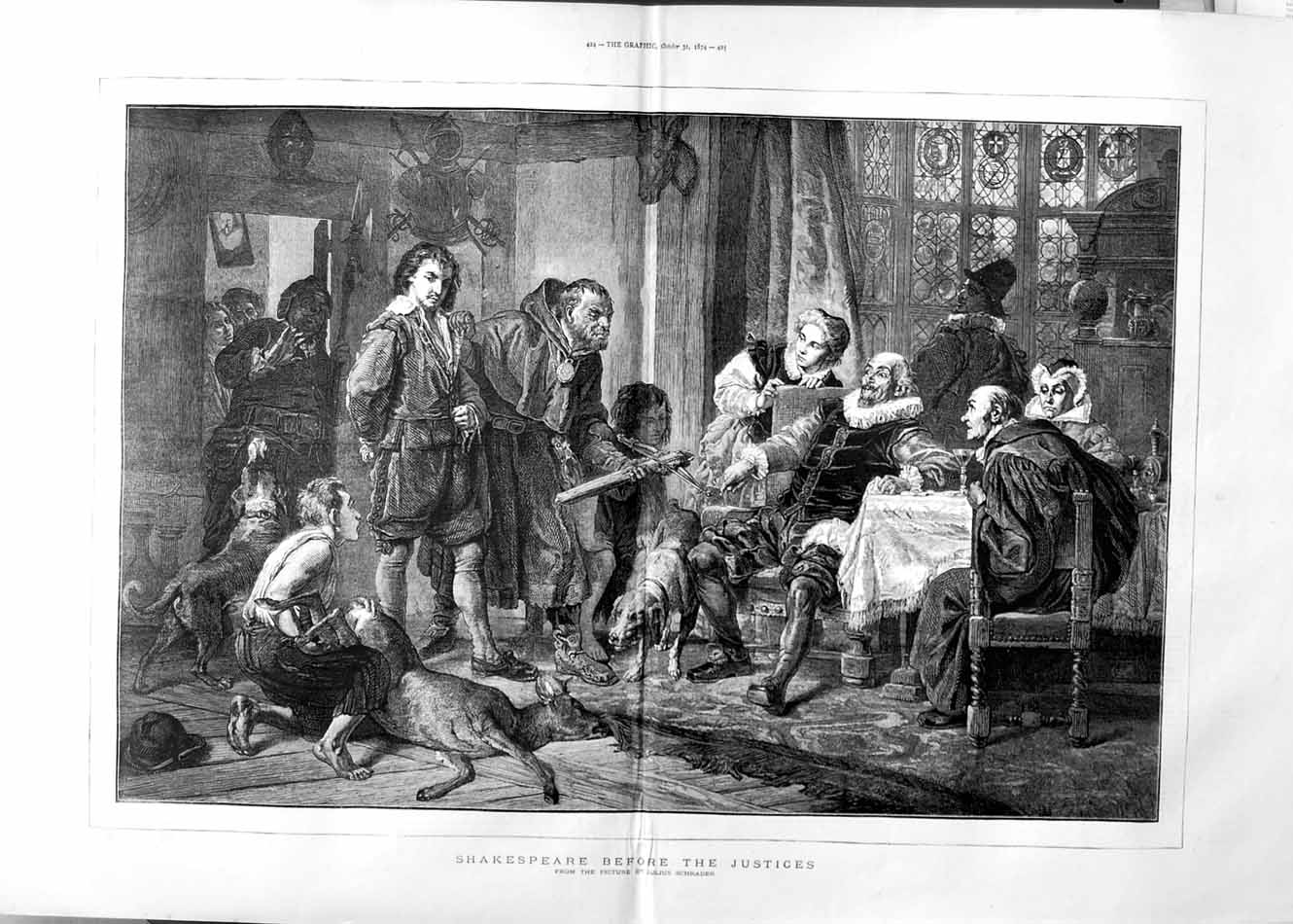 Original Old Antique Print 1874 Scene Shakespeare Justices Julius Schrader