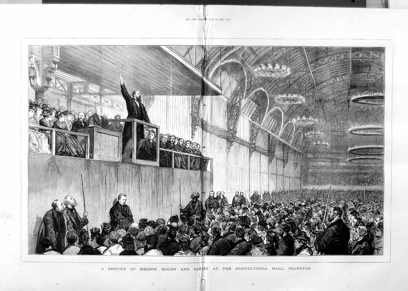 Old Print Ref.180 1875 Service Moody Sankey Agricultural Hall Islington 19th