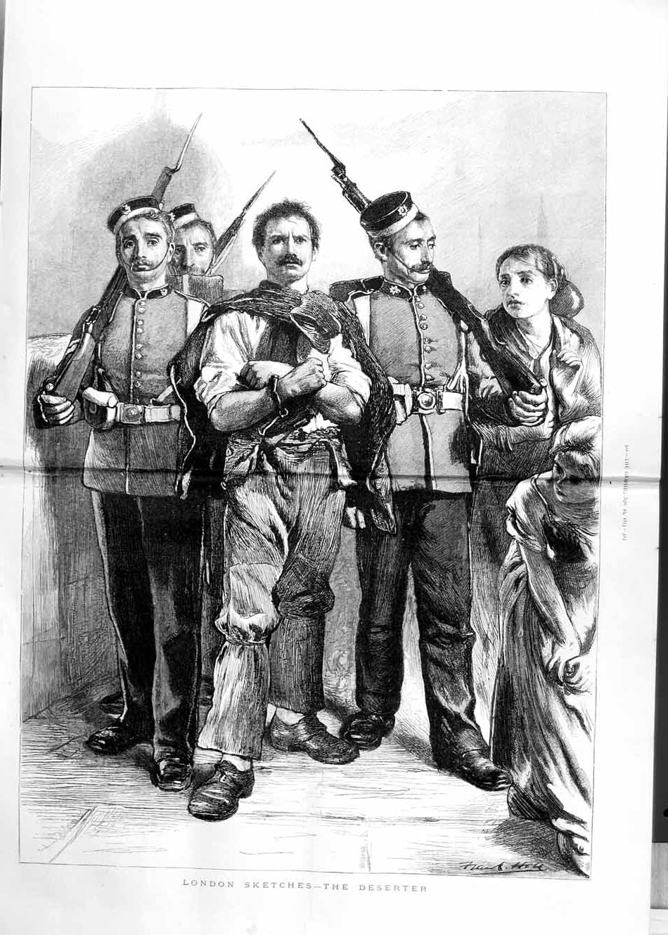Original Old Antique Print 1875 War Deserter Sier London CapturedVictorian