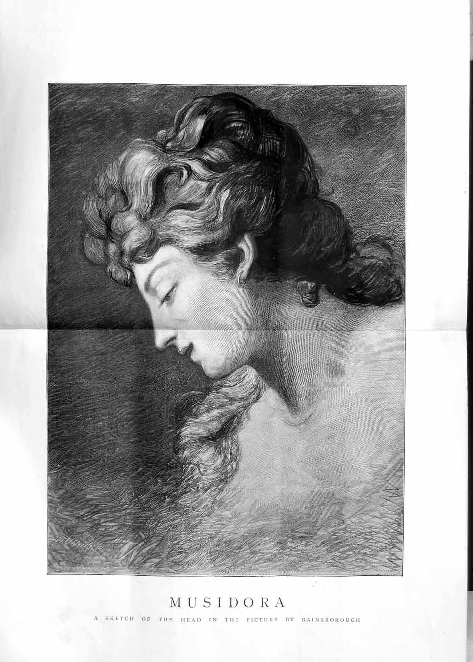 Original Old Antique Print 1876 Portrait Musidora Gainsborough 0 19th