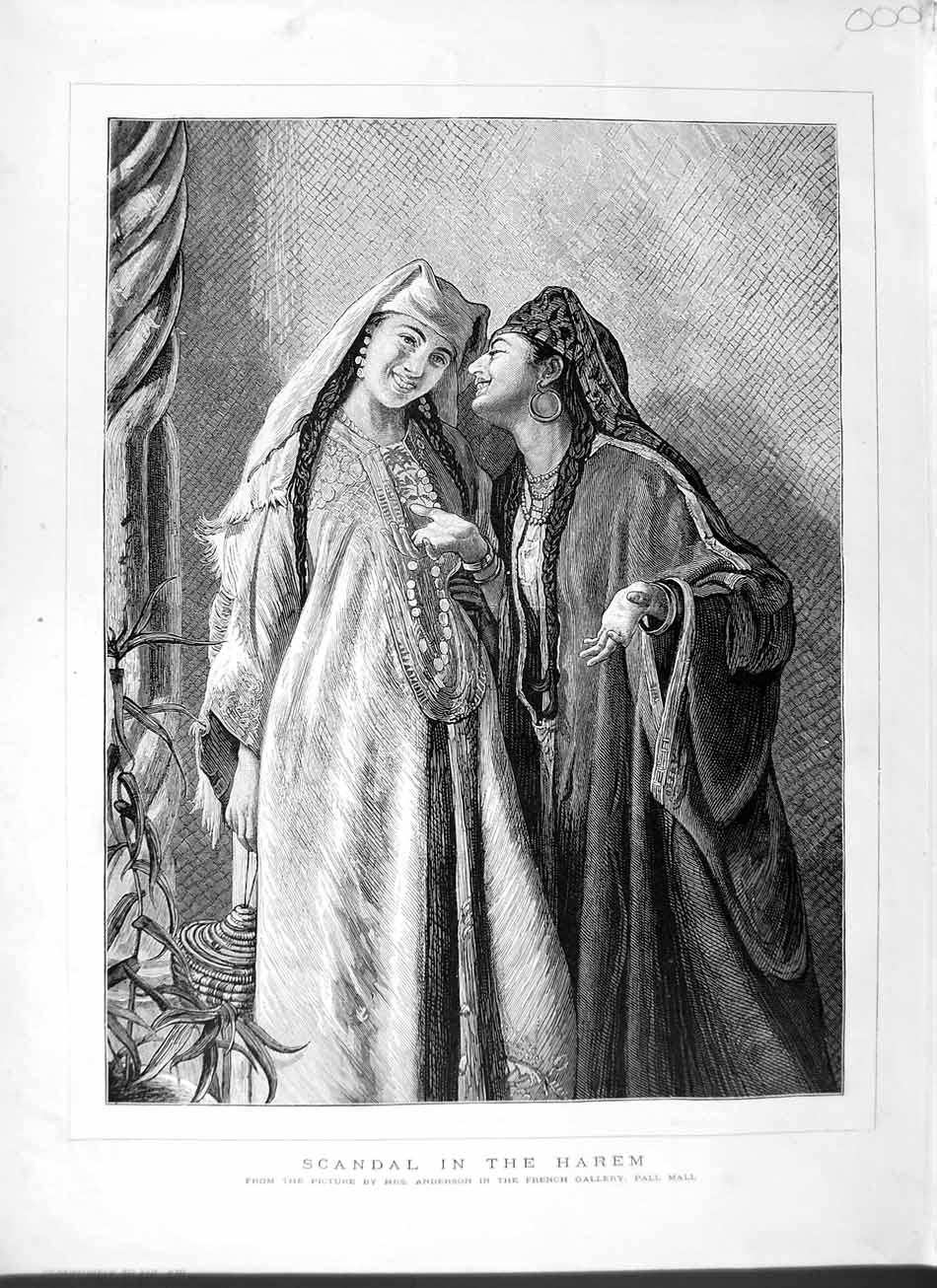 Original Old Antique Print 1877 Ladies Scandal Harem Anderson Pall Mall Gallery